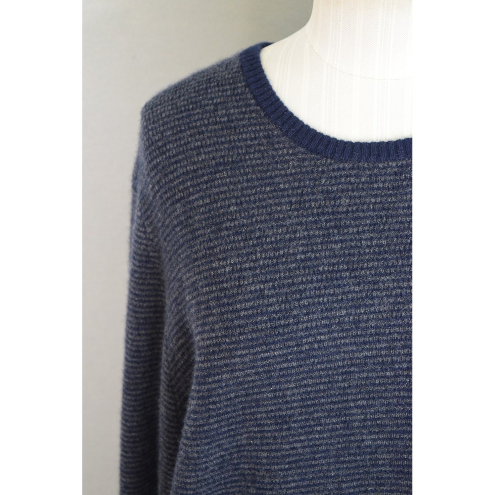 The Cashmere Project Sweater XL Navy Blue Grey Stripe 100% Cashmere Mens Knit